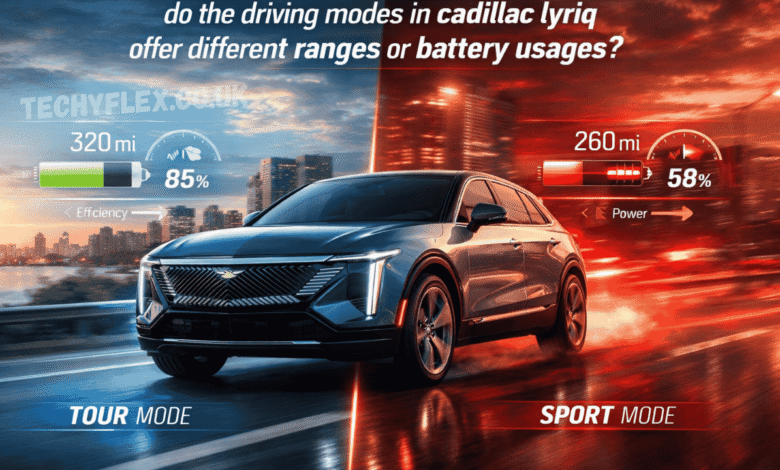 do the driving modes in cadillac lyriq offer different ranges or battery usages?
